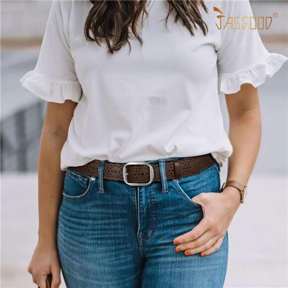 Womens Wide Leather Belt Hollow Flower Western Boho Jeans Pants Waist Belt - Picture 3 of 7